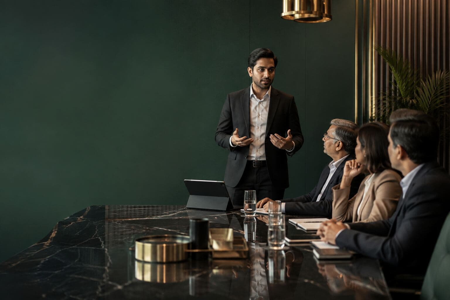 Founder presenting a business plan to investors.
